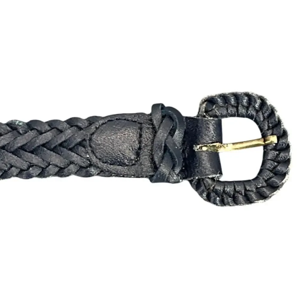 Vintage Navy Blue Braided Woven Argentina Leather Belt Women 34” - 38”